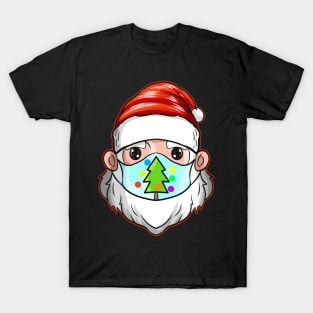 Santa With Christmas Tree Mask Celebrating Christmas T-Shirt